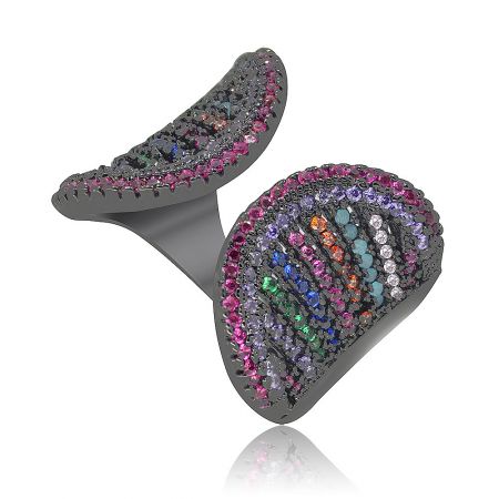 Detailed close-up of the cocktail ring's colorful cubic zirconia stones.