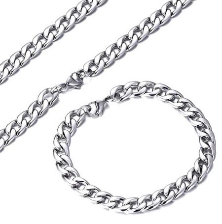 3mm Cuban Chain Necklace For Men - A classic 3mm stainless steel Cuban chain necklace for men, shown in a sleek silver finish, highlighting its clean lines and polished surface.