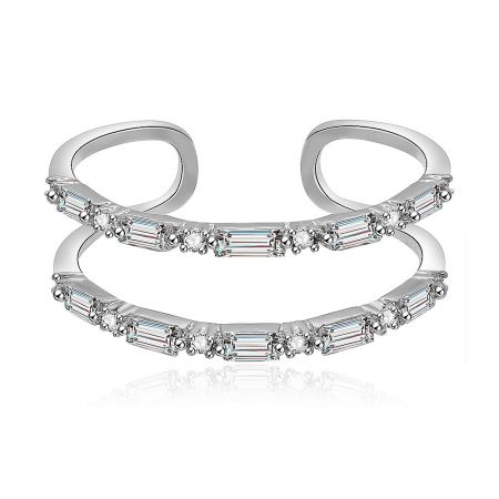 Elegant curved silver bracelets adorned with clear gemstones, showcasing the quality of the JR Fashion Accessories collection.