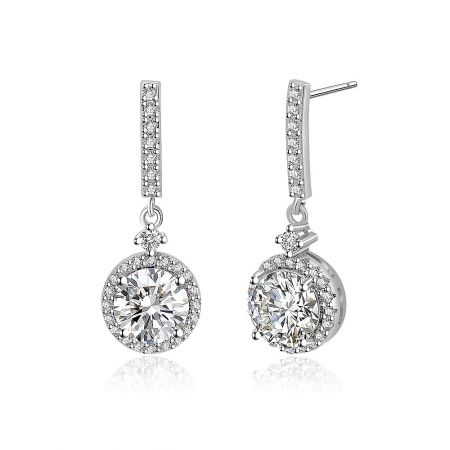 Side profile of the silver dangle earrings, highlighting the clarity of the clear cubic zirconia gemstones.