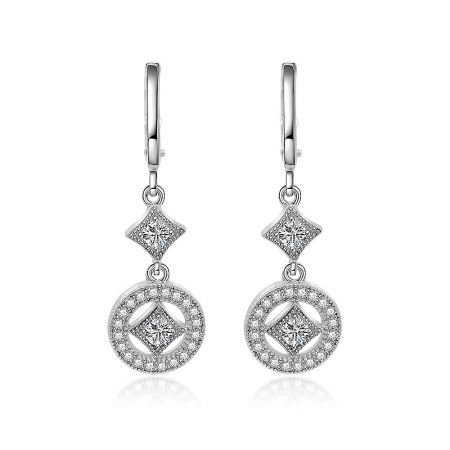 Cubic Zirconia Mini Drop Earrings - A pair of Cubic Zirconia Mini Drop Earrings (BEP01-R-Z-00050) made of silver-toned, rhodium-plated brass, featuring sparkling cubic zirconia stones and a secure lever back closure.