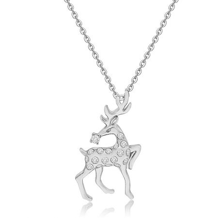 Side angle of the silver reindeer pendant necklace, showing its elegant design and craftsmanship.