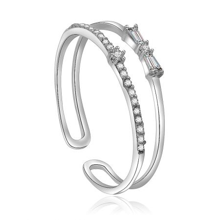 Side view of the sterling silver Tiny Bow Ring, highlighting its polished rhodium-plated finish.