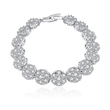 CZ Petal Link Bracelet - Close-up of the CZ Petal Link Bracelet, showcasing its minimalist design with rhodium-plated brass and sparkling cubic zirconia stones arranged in a petal-like pattern.