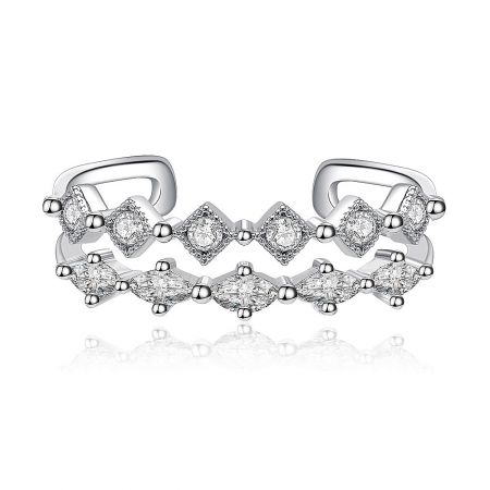 Side view of the Cluster CZ Adjustable Ring, highlighting the rhodium-plated brass band.