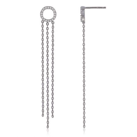 Side profile of the silver dangle chain earrings, highlighting the delicate chain construction.