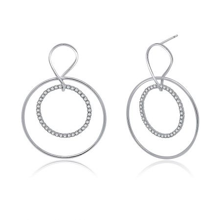 Close-up of the CZ large geometric circle drop earrings showing the intricate crystal details.