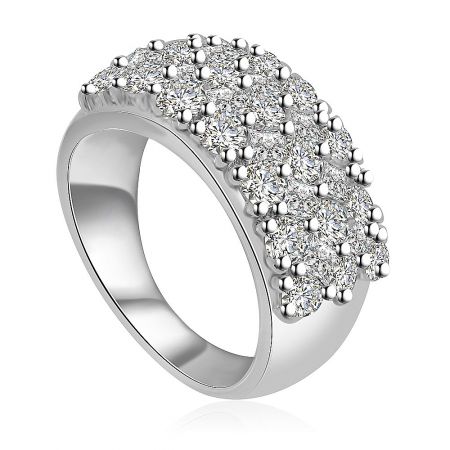 Top-down view of the wide CZ ring band, highlighting the brilliant sparkle of the five rows of stones.