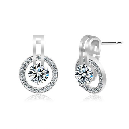 Detailed view of the Circle Hoop Post Earrings showcasing the post closure and brilliant zirconia setting.