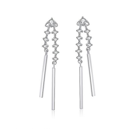 Double Stick Drop Earring - A pair of Double Stick Drop Earrings with sparkling cubic zirconia stones, crafted from rhodium-plated brass.