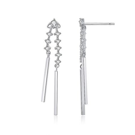 Side profile of the Double Stick Drop Earring, showcasing the intricate cubic zirconia setting and sleek bar design.