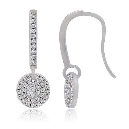 Side view of the Round Disc Dangle Hook Earring, highlighting the secure fish wire closure and the brilliant cubic zirconia stones.