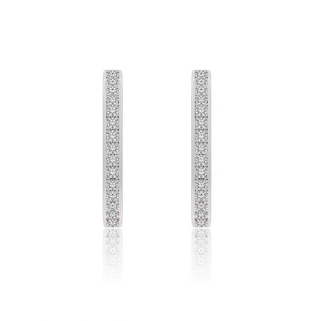 Single Strand Micro Pave CZ Hoop Earrings - A detailed close-up of the Single Strand Micro Pave CZ Hoop Earrings, highlighting the brilliant cubic zirconia stones set in polished 925 sterling silver with rhodium plating.