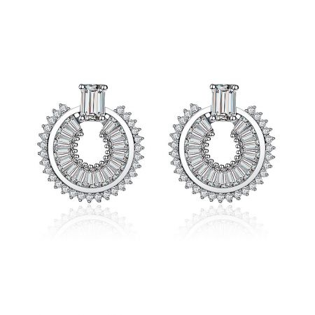 Stunning Clear CZ Earring - Front view of the Stunning Clear CZ Earring, showcasing its circular design with a central cubic zirconia surrounded by smaller stones.