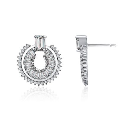 Detailed close-up of the Stunning Clear CZ Earring, highlighting the multiple layers of small and baguette-cut stones.