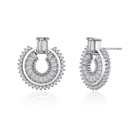 Angled and side view of the Stunning Clear CZ Earring, showing its profile and the concentric circles of stones.