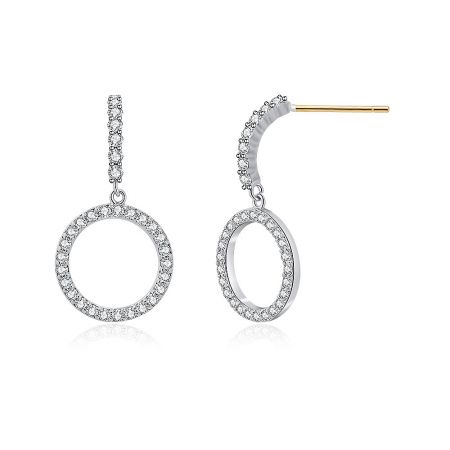 Close-up detail of the Zirconia Circle Cluster Drop Earrings, highlighting the sleek, contemporary design and encrusted cubic zirconia.