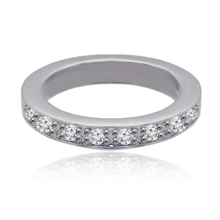 Pave Set Cubic Zirconia Women Band Ring - A close-up of the Pave Set Cubic Zirconia Women's Band Ring, showcasing the brilliant rhodium plating and sparkling stones on a brass band.