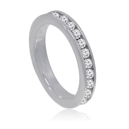 Side view of the white cubic zirconia eternity ring, highlighting the brilliant stones set along the band.