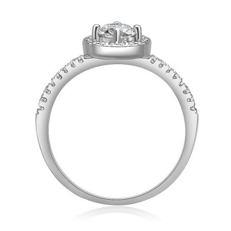 Angled view of the Rhodium Plated Minimal Circle Ring, displaying the sparkle and brilliance of the central stone.