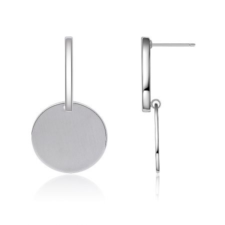 Side view of the oxidized asymmetrical earrings, showcasing the brushed rhodium finish and modern geometric shape.