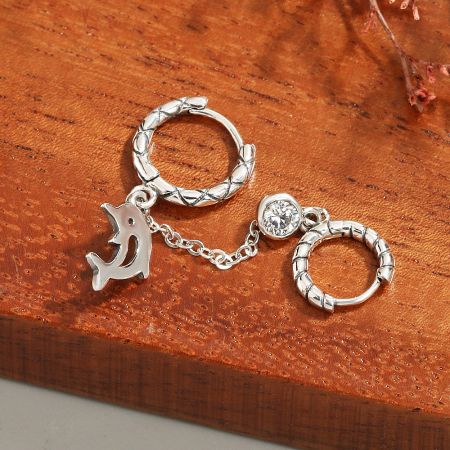 Another angle of the vintage dolphin double hoop chain earrings, highlighting the craftsmanship.