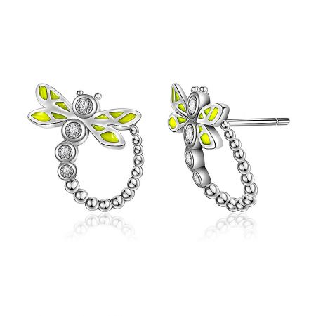 Another angle of the Silver Dragonfly Stud Earring, emphasizing the intricate wing details and sparkling gemstones.