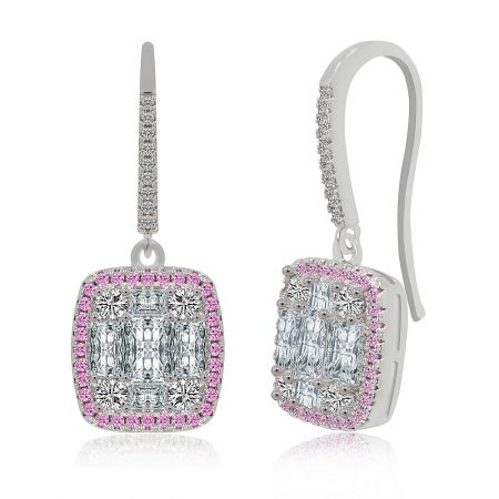 Close-up detail of the Dreamy Sweet Hook Earring, focusing on the large clear central gemstone and the surrounding pink accent stones.