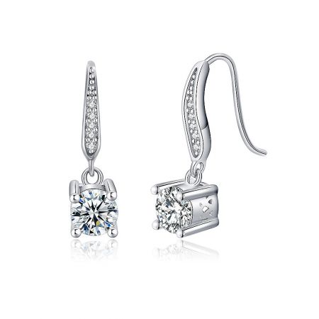 Side view of the simple CZ dangle earrings, highlighting their lightweight design.