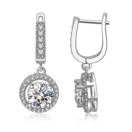Side view of the Round Zirconia Earrings, highlighting the secure lever-back closure and the brilliant cubic zirconia stones.