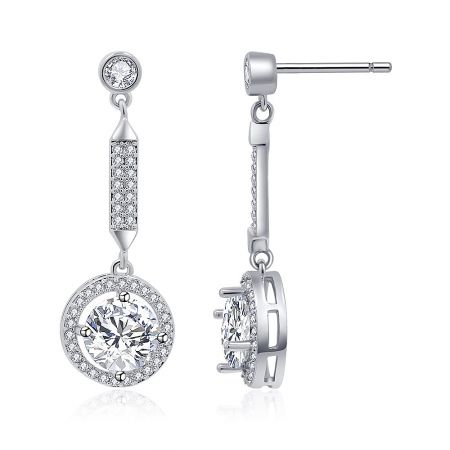 Front and back view of the Twilight Sparkling CZ Halo Round Earrings, detailing the craftsmanship and gemstone setting.