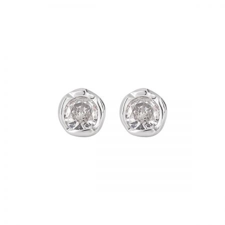 Minimalist Irregular CZ Stud Earrings Large 925 Sterling Silver for Women Wholesale (5 Pairs) - A pair of minimalist irregular stud earrings in 925 sterling silver, featuring large, sparkling cubic zirconia stones. A perfect example of modern wholesale jewelry.