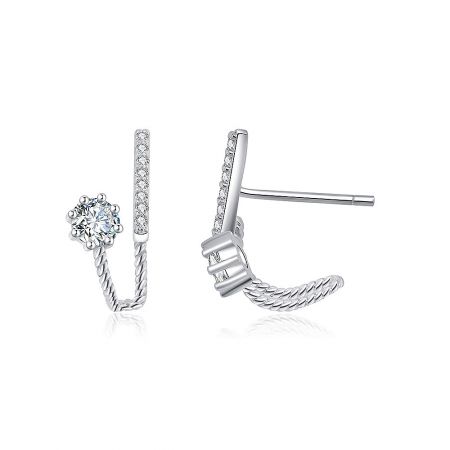 Side view of the designer chic stud earrings, highlighting the intricate twisted design and the brilliance of the cubic zirconia accents.