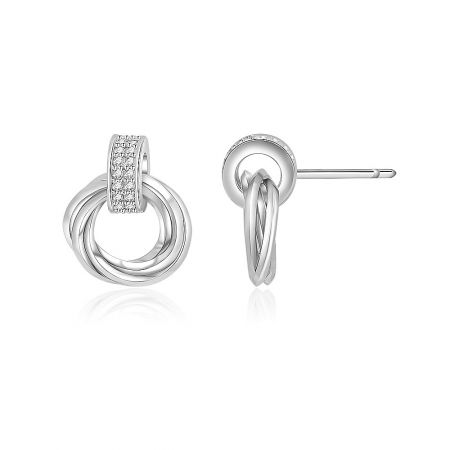 Side view of the Chic Circle Interlock Studs showcasing the rhodium plating and cubic zirconia setting.