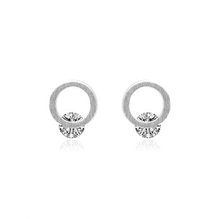 Tiny Round Silver Plated CZ Earrings - Close-up of Tiny Round Silver Plated CZ Earrings, showcasing the central sparkling cubic zirconia stone on a silver-plated brass stud.