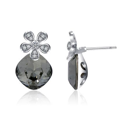 Side view of the Lovely Flower Swarovski Crystal Earrings highlighting the modern silver design and crystal settings.