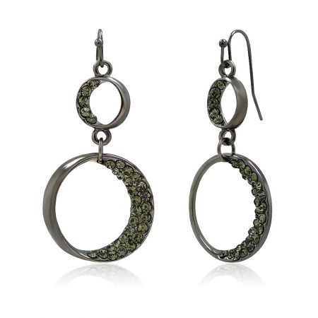 Detailed side view of the Charcoal Gray Crystal Round Earrings, highlighting the black diamond-mimicking crystals and craftsmanship.