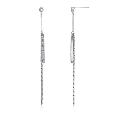 Side view of the Bar CZ Chain Long Earrings, highlighting the rectangular charms and chain tassels.