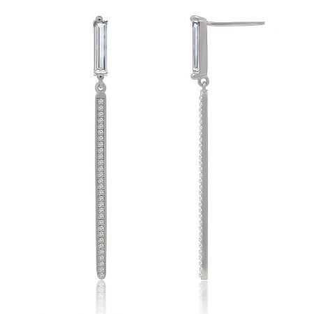 Detailed view of the Cubic Zirconia Long Dangling Earrings, highlighting the rectangular stones and delicate stone chains.