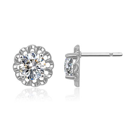 Close-up view of the brilliant cut CZ stone on the stud earring.
