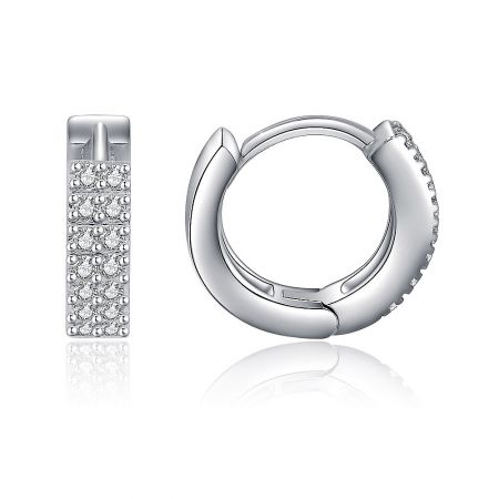 Side view of the White Zirconia Hinged Hoop Earring, showing its profile and secure snap closure.