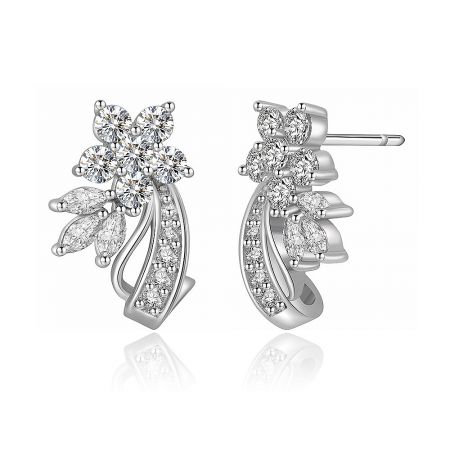 Detailed side view of the silver floral earring, highlighting the post-back closure and intricate gemstone setting.