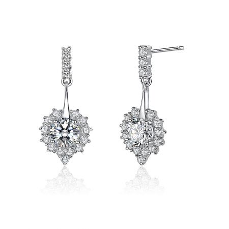 Side and front profile of the Dangle Sweetheart Stud Earring, highlighting the floral-inspired setting of the cubic zirconia stones.