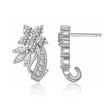Front and back view of the Clear Cubic Zirconia Cocktail Earring, showing the floral gemstone arrangement and post closure.