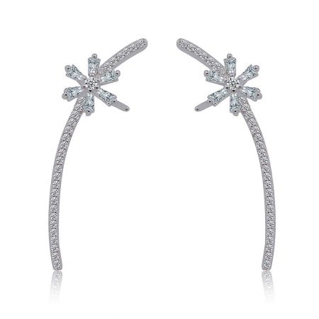 Chic Shinning Bar Earring - A pair of Chic Shinning Bar Earrings made from rhodium-plated brass, featuring a modern linear design with sparkling white cubic zirconia stones.