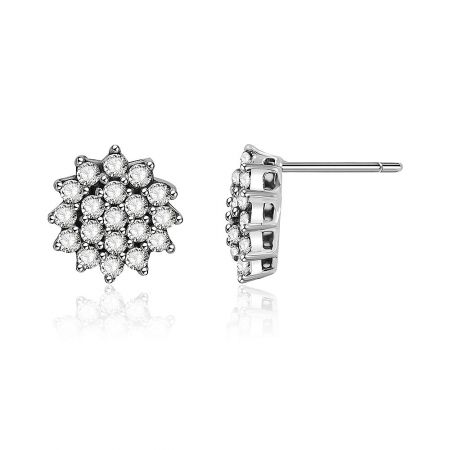Side view of the silver flower CZ stud earring, highlighting the detailed craftsmanship and stone settings.
