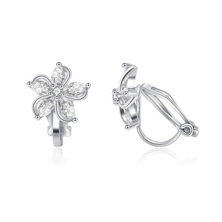 Detailed view of the mini clip-on closure with a rubber stopper on the 5 Petals Flower Earrings.