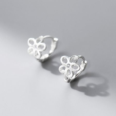 A pair of the 925 sterling silver flower earrings showcasing the intricate petal design.