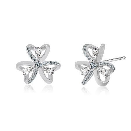 Detailed view of the 3 Hearts Clover and CZ Ear Post, showing both the front design and the post-back closure for a secure fit.