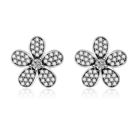 Antique Flower Stud Earrings - A detailed studio shot of Antique Flower Stud Earrings, showcasing the 925 sterling silver flower design with brilliant white cubic zirconia centers.